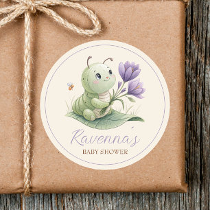 Cute Caterpillar Personalised Name Baby Shower Classic Round Sticker