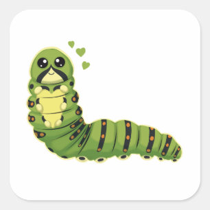 Cute Caterpillar with Hearts Square Sticker