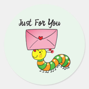 Cute Caterpillar with Love Letter Just For You Classic Round Sticker
