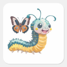 Cute Caterpiller With Happy Face And Butterfly