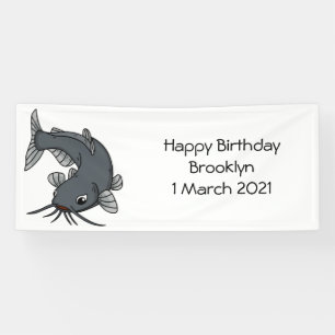Cute catfish cartoon illustration banner