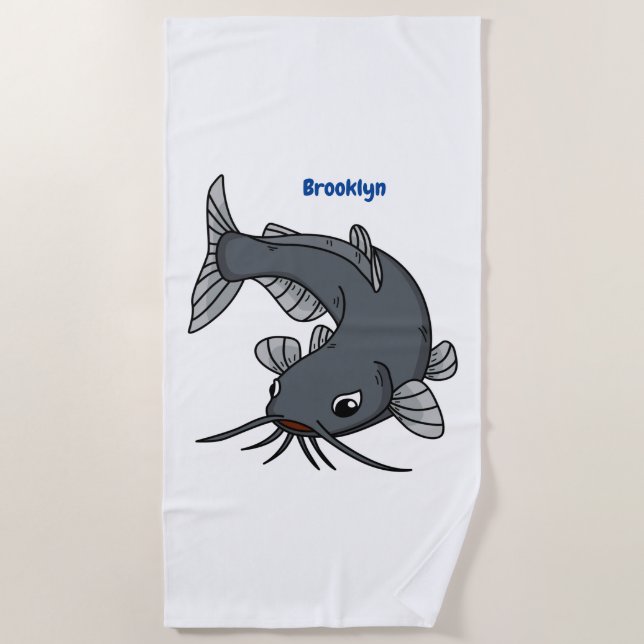 Cute catfish cartoon illustration  beach towel (Front)