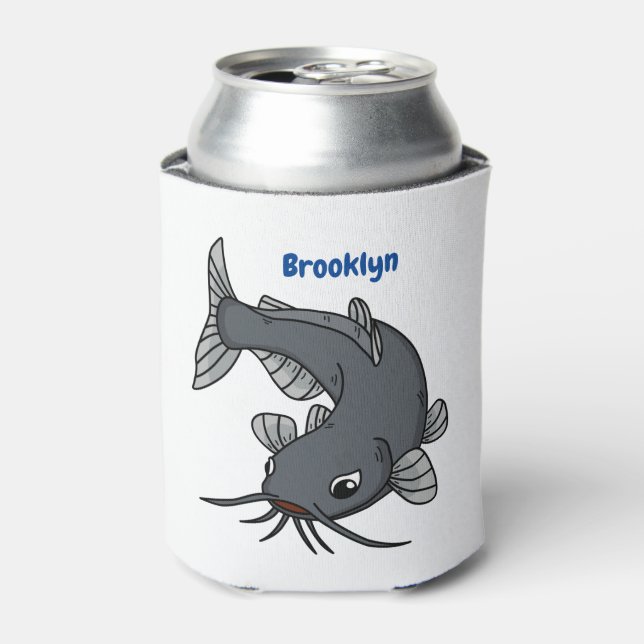 Cute catfish cartoon illustration can cooler (Can Front)