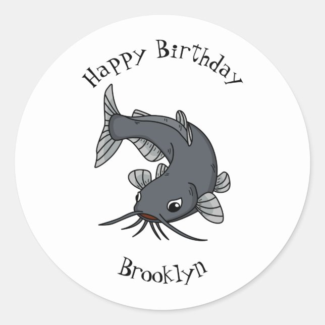 Cute catfish cartoon illustration  classic round sticker (Front)
