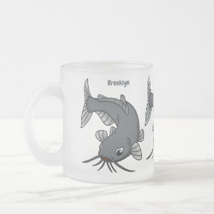 Cute catfish cartoon illustration frosted glass coffee mug