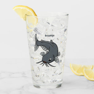 Cute catfish cartoon illustration glass