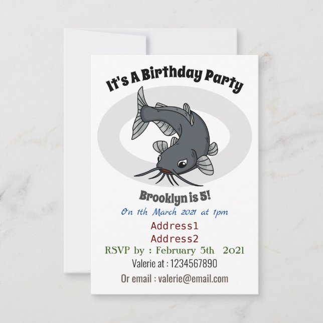 Cute catfish cartoon illustration invitation (Front)