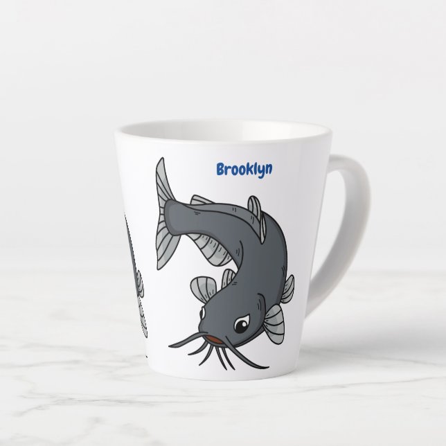 Cute catfish cartoon illustration  latte mug (Right Angle)