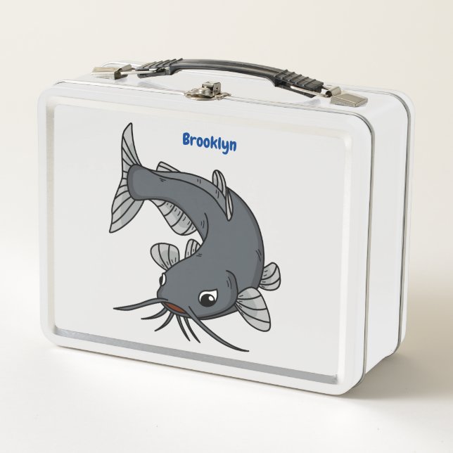 Cute catfish cartoon illustration metal lunch box (Front)