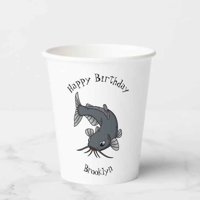 Cute catfish cartoon illustration  paper cups (Front)