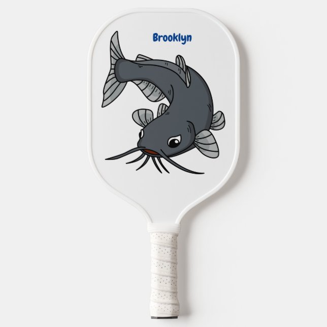 Cute catfish cartoon illustration  pickleball paddle (Front)