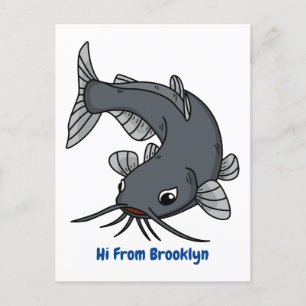 Cute catfish cartoon illustration  postcard