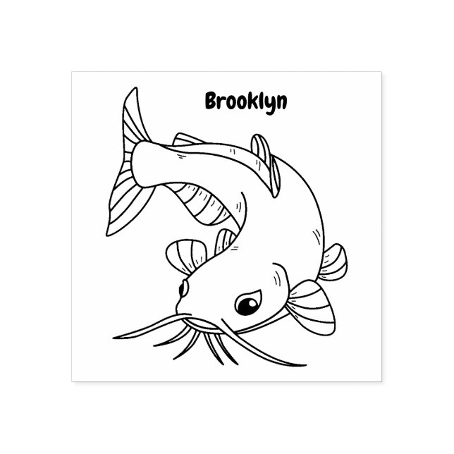 Cute catfish cartoon illustration rubber stamp (Imprint)