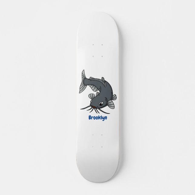 Cute catfish cartoon illustration  skateboard (Front)