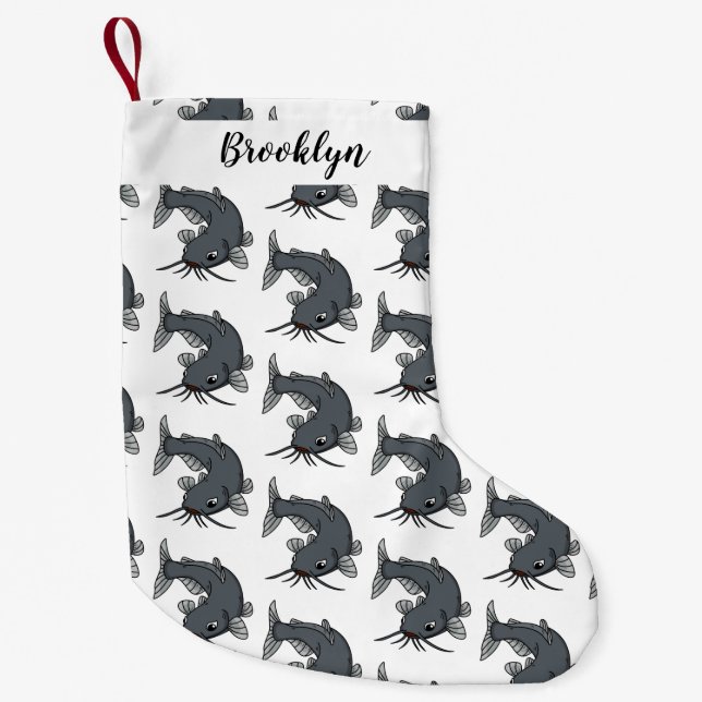 Cute catfish cartoon illustration small christmas stocking (Front)