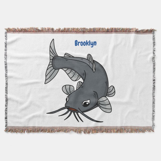 Cute catfish cartoon illustration throw blanket (Front)