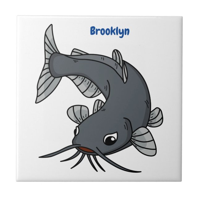 Cute catfish cartoon illustration tile (Front)
