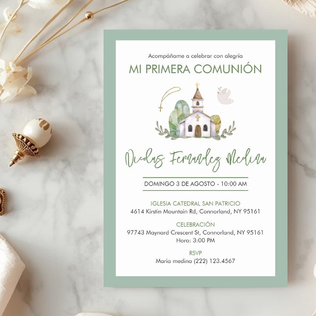Cute Catholic Church Elegant Boy First Communion Invitation (Creator Uploaded)