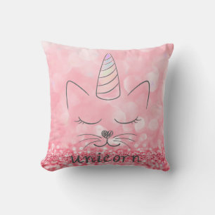 Cute Caticorn Pink Glitter Cushion