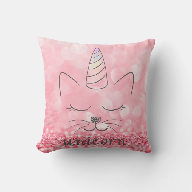 Cute Caticorn | Pink Glitter Cushion (Front)