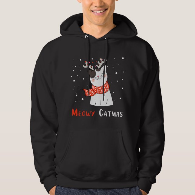 Cute Catmas Reindeer Christmas Cat Kitten Lover Xm Hoodie (Front)