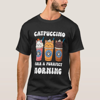 Cute Catpuccino Morning Adorable Coffee Cat Design T-Shirt