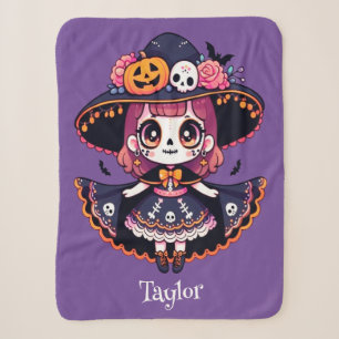 Cute catrina girl halloween personalized sherpa blanket