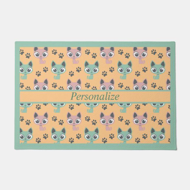 Cute Cats Adorable Big Eye Kitten Cat Lover Doormat (Front)