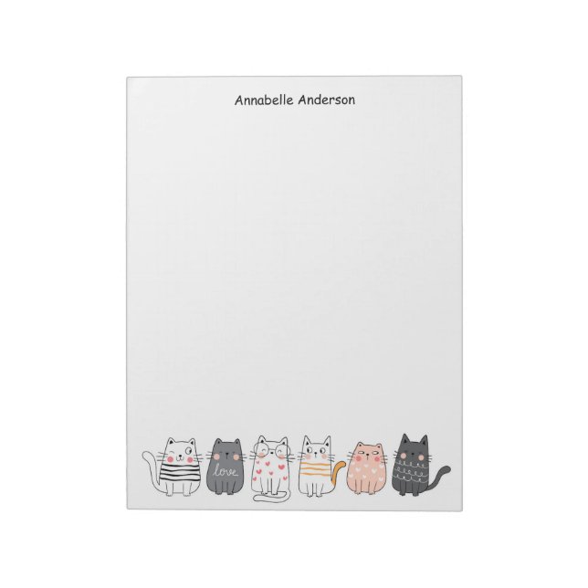 Cute Cats All In A Row Personalise Notepad (Rotated)