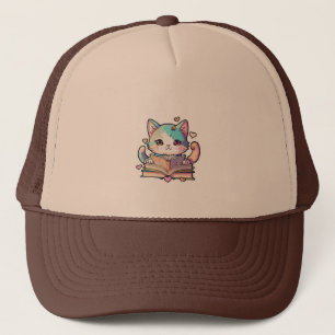cute cats amazing design reading books by cat trucker hat