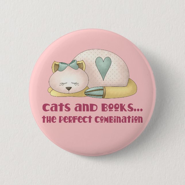 Cute Cats and Books T-shirt 6 Cm Round Badge (Front)