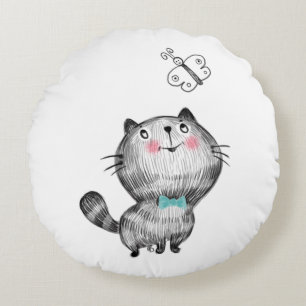 Cute Cats and Butterflies Round Cushion