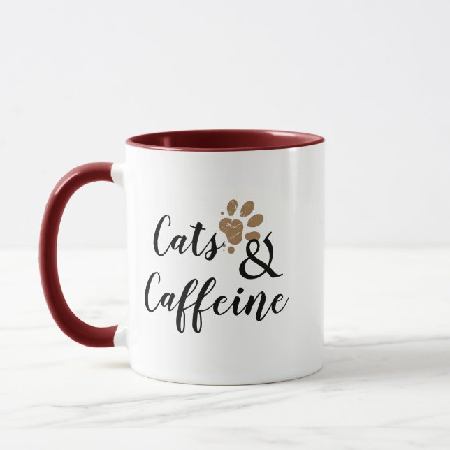 cute cats and caffeine pet dog cat funny cat mum mug (Left)