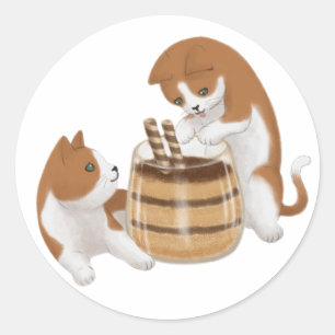 Cute Cats and Dessert Illustration Classic Round Sticker