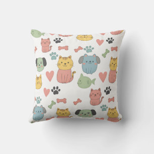 Cute Cats and Dogs Cartoon Pattern Pillow