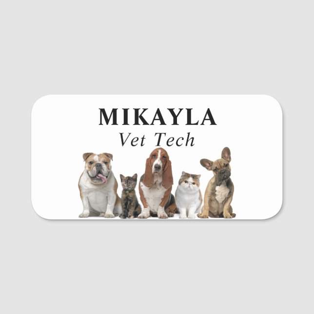 Cute Cats and Dogs Veterinarian   Name Tag (Front)