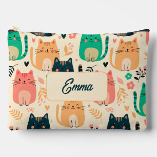 Cute Cats and Floral Pattern Custom Monogram Kids Accessory Pouch
