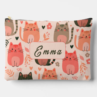 Cute Cats and Floral Pattern Custom Monogram Kids Accessory Pouch