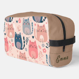 Cute Cats and Floral Pattern Custom Monogram Kids Dopp Kit