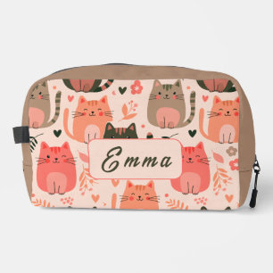 Cute Cats and Floral Pattern Custom Monogram Kids Dopp Kit