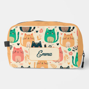 Cute Cats and Floral Pattern Custom Monogram Kids Dopp Kit