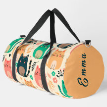 Cute Cats and Floral Pattern Custom Monogram Kids