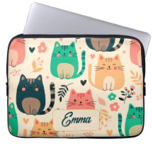 Cute Cats and Floral Pattern Custom Monogram Kids