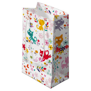 Cute Cats and Flower Fun Small Gift Bag