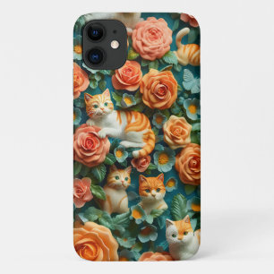 Cute Cats and Flowers Design  iPhone 11 Case