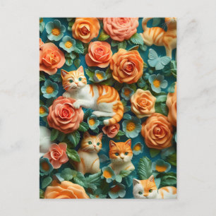 Cute Cats and Flowers Design  Postcard