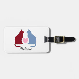 Cute Cats and Heart Personalised Luggage Tag