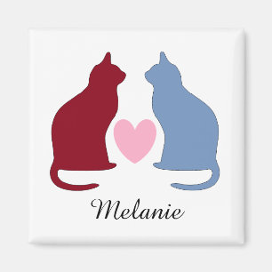 Cute Cats and Heart Personalised Magnet