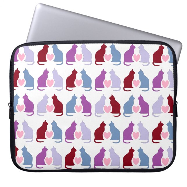 Cute Cats and Hearts Pattern Laptop Sleeve (Front)