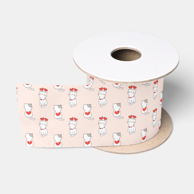 Cute Cats and Hearts Satin Ribbon (Spool)